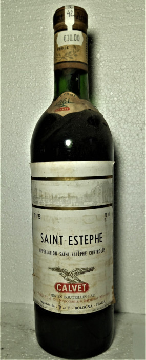R. 42 VIN, SAINT - ESTEPHE, AS-EC- CALVET, FRANCE, Recoltare 1961 CL 73 GR. 11,5