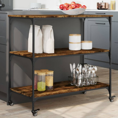 Gossi carucior de bucatarie stejar fumuriu 102x50x95 lemn prelucrat foto
