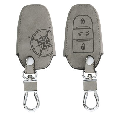 Husa Cheie Auto pentru Peugeot / Citroen - 3 Butoane - Keyless Go, Piele nabuc, Gri, 53762.01 foto