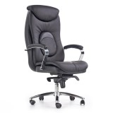 Scaun directorial HM Quad, piele ecologica, inaltime ajustabila, mecanism Multiblock, suport lombar, rotire 360 , 150 kg, Negru