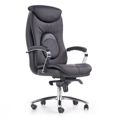 Scaun directorial HM Quad, piele ecologica, inaltime ajustabila, mecanism Multiblock, suport lombar, rotire 360 , 150 kg, Negru foto