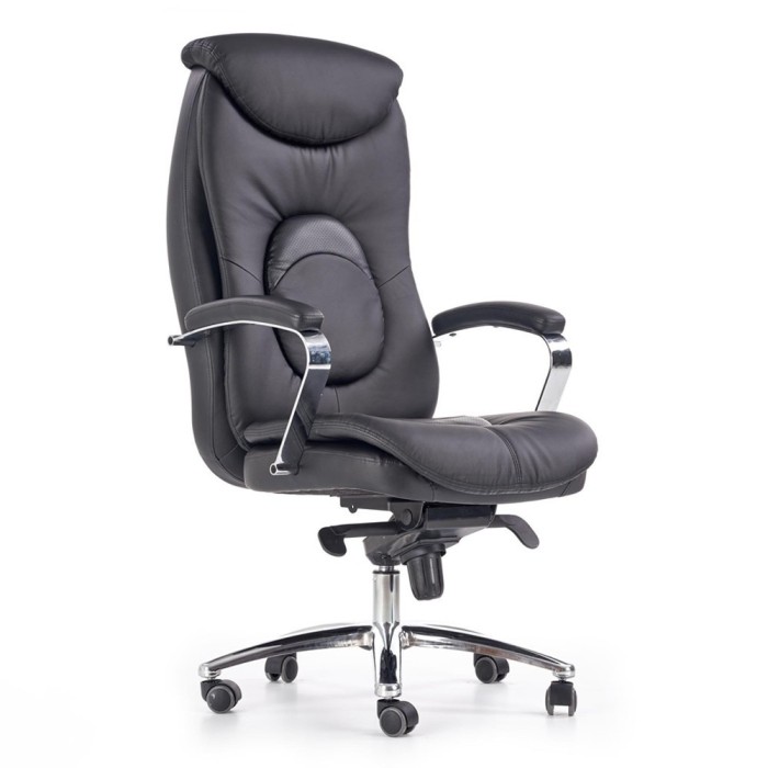 Scaun directorial HM Quad, piele ecologica, inaltime ajustabila, mecanism Multiblock, suport lombar, rotire 360 , 150 kg, Negru