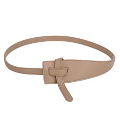 Curea tip centura pentru femei, cafea cu lapte, subtire 1,8 cm, imbinare tip nod, lungime de 118 cm, piele ecologica, ideala ca accesoriu foto