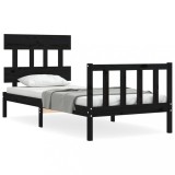 Cumpara ieftin Cadru de pat cu tablie Small Single, negru, lemn masiv
