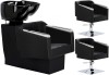 Set Scafă coafor profesională unitate de spălare model Pikos + 2 x scaune de coafură hidraulic pivotant pentru picioare și accesorii bol ceramic