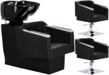 Set Scafă coafor profesională unitate de spălare model Pikos + 2 x scaune de coafură hidraulic pivotant pentru picioare și accesorii bol ceramic