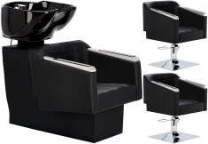 Set Scafă coafor profesională unitate de spălare model Pikos + 2 x scaune de coafură hidraulic pivotant pentru picioare și accesorii bol ceramic