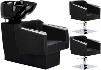 Set Scafă coafor profesională unitate de spălare model Pikos + 2 x scaune de coafură hidraulic pivotant pentru picioare și accesorii bol ceramic foto
