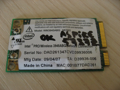 Placa wireless laptop Acer Aspire 5737z, Intel 3945ABG, WM3945ABG MOW2 foto