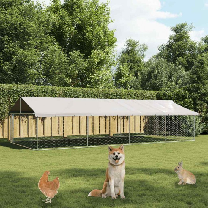 Padoc pentru c&acirc;ini de exterior, cu acoperiș, 600x300x150 cm