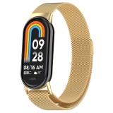 Curea smartwatch compatibila xiaomi mi band 8 / 8 nfc, catarama metalica, magnetica, minimalista, gold