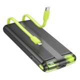 Baterie externa cu Cabluri integrate, Hoco J127A, Type-C + Lightning, Powerbank 10.000mAh, Negru