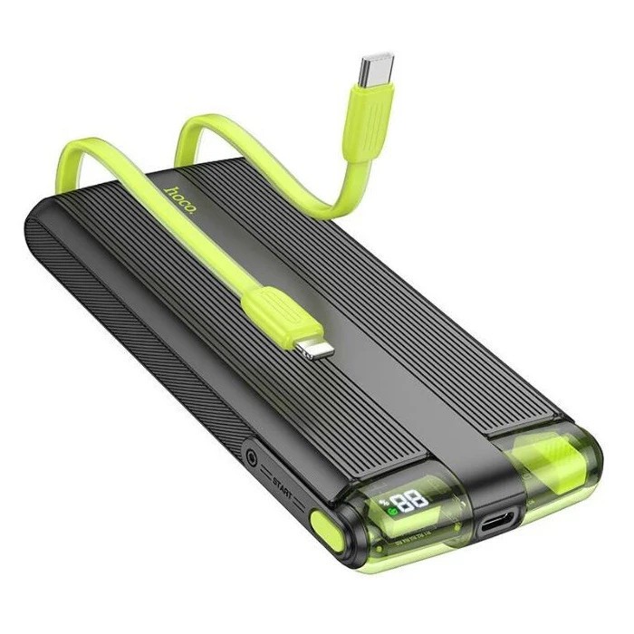 Baterie externa cu Cabluri integrate, Hoco J127A, Type-C + Lightning, Powerbank 10.000mAh, Negru