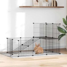 vidaXL Cușcă animale de companie cu ușă 20 panouri negru 35x35 cm oțel 3114061