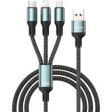 Cablu Incarcare USB-A - Lightning / microUSB / USB-C Sendem M51 3in1, 200W, 1.2m, Gri, Apple