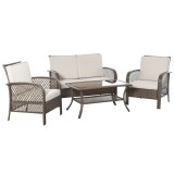 Cumpara ieftin Set Mobilier de Gradina din Ratan Maro Outsunny, 4 piese, Perne Puf Kaki | Aosom RO