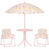 AIYAPLAY Set de Mobilier de Grădină din 4 Piese cu Masă, Scaune și Umbrelă de Soare Reglabilă, 50x&Phi;49,5 cm, Roz | Aosom Romania