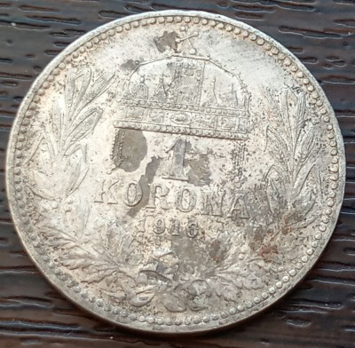 (A972) MONEDA ARGINT UNGARIA - 1 KORONA 1916, FRANZ JOSEPH, MAI RARA foto