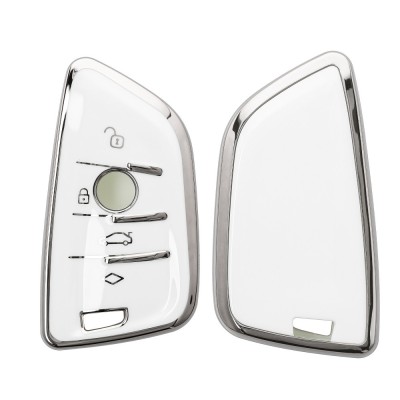 Husa Cheie Auto pentru BMW 3 Butoane - Smart Key, Kwmobile, Alb/Argintiu, Silicon, 56001.06 foto