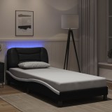 Cumpara ieftin Cadru de pat cu lumini LED negru/alb 90x190 cm piele ecologică