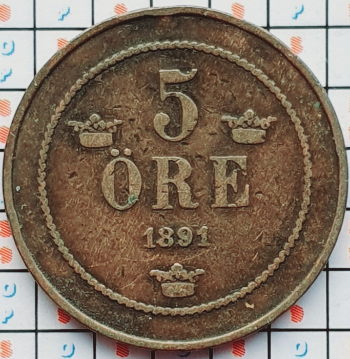 Suedia 5 ore 1891 - Oscar II (large letters) - km 757 - D001
