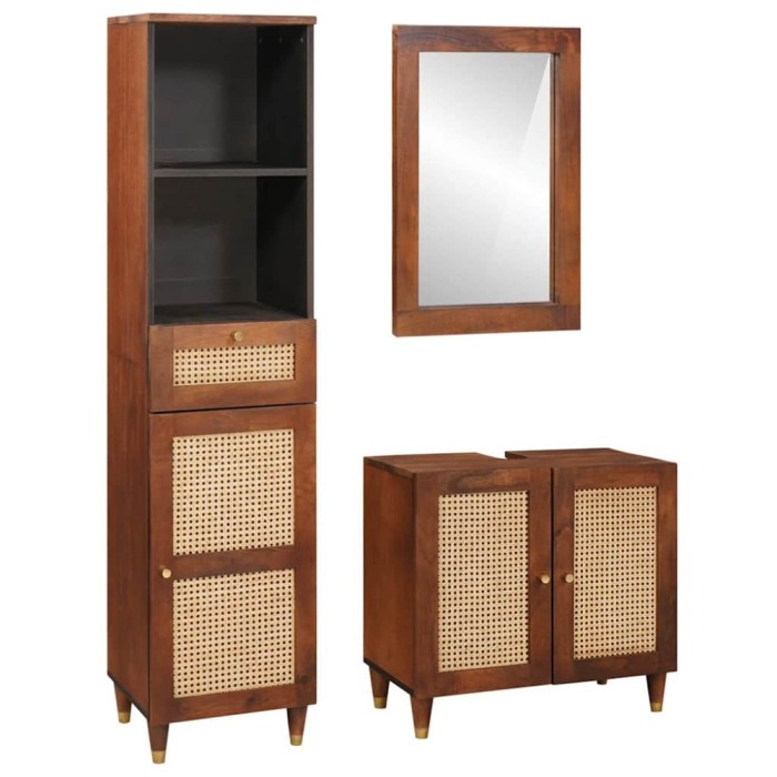 vidaXL Mobilier pentru baie 3 pcs 38 x 33 x 160 cm Lemn de mango solid 3310172