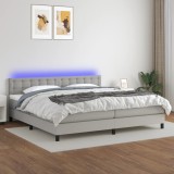 VidaXL Pat cu arcuri, saltea și LED, gri deschis, 200x200 cm, textil 3133501