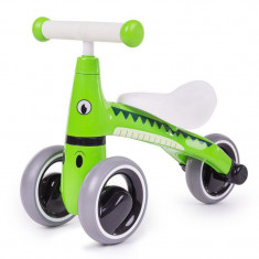 Tricicleta fara pedale Didicar, 24 x 51.5 x 18.5 cm, plastic, maxim 20 kg, 1-2 ani, model crocodil, Verde/Alb