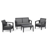 Set mobilier gradina Atlas Linea Curver, plastic, 4 piese (canapea, 2 fotolii, masuta), efect rattan
