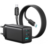 Incarcator Retea Joyroom JR-TG10, 65W, Negru, Cu Cablu USB-C, 1x USB-A, 2x USB-C
