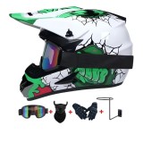 Cumpara ieftin Set Cască Cross Green Fury cu Mănuși, Ochelari, Cagulă și Suport de Perete