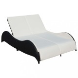 Cumpara ieftin Șezlong de plajă dublu cu pernă, negru, poliratan
