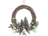 Coronita Craciun lemn brad artificial decorat 30 cm