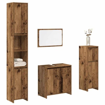 Set mobilier de baie, 4 piese, lemn vechi, lemn prelucrat foto