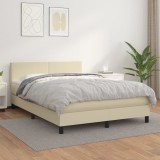 vidaXL Pat box spring cu saltea, crem, 140x190 cm, piele ecologică 3141001