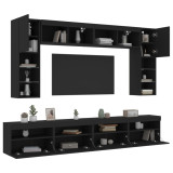VidaXL Set comode TV de perete, 8 piese, cu lumini LED, negru