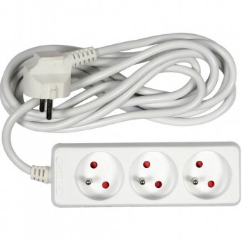 Prelungitor electric cu impamantare, Vorel, 3 prize, 3 m, Alb, Plastic foto