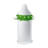 Prezervativ stimulator EGZO Bee&rsquo;s Knees Yellow - Soft, cu bile și texturi proeminente, din latex, diametru 52 mm, 1 buc.