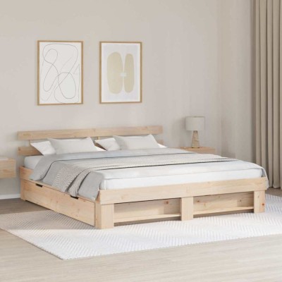vidaXL Cadru de pat cu headboard Maro 180 x 200 cm Lemn masiv de pin 3382265 foto