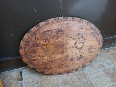 Tablou lemn oval artizanat vintage