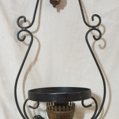 Lampa - veioza - lustra veche din fier forjat si ceramica - piesa frumoasa rara