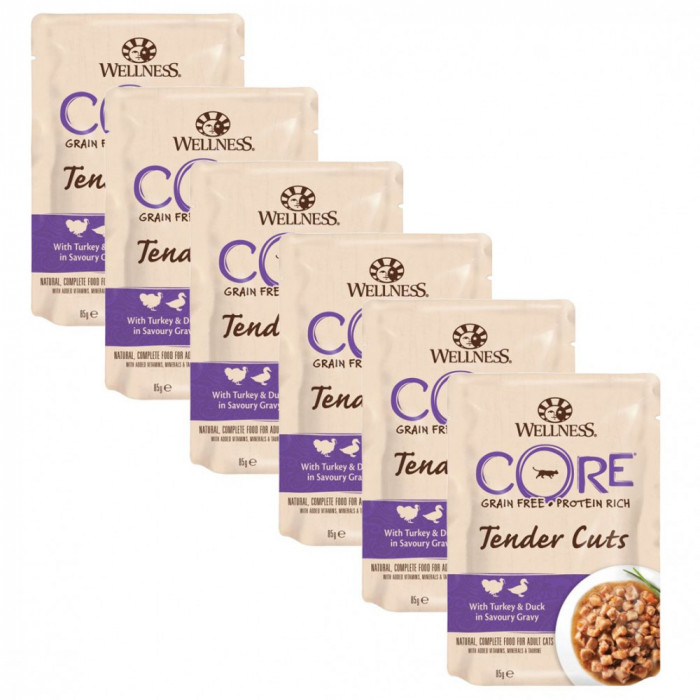 Wellness CORE Tender Cuts Curcan &amp;amp; Rață 6 x 85 g