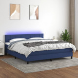 VidaXL Pat cu arcuri, saltea și LED, albastru, 180x200 cm, textil