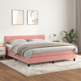 vidaXL Pat box spring cu saltea, roz, 180x200 cm, catifea