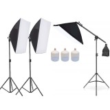 Kit 3 softbox cu macara si 3x bec LED 50W, Negru