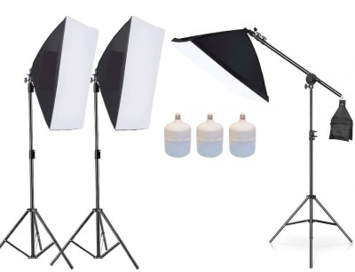 Kit 3 softbox cu macara si 3x bec LED 50W, Negru foto