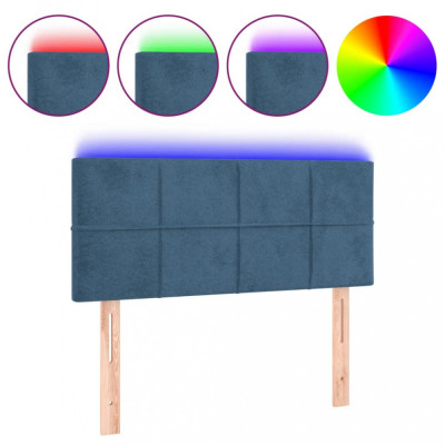 Tăblie de pat cu LED, albastru &amp;icirc;nchis, 100x5x78/88 cm, catifea foto