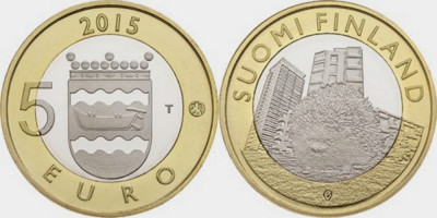 Finlanda moneda comemorativa 5 euro 2015 - Natura nordica Arici - UNC foto