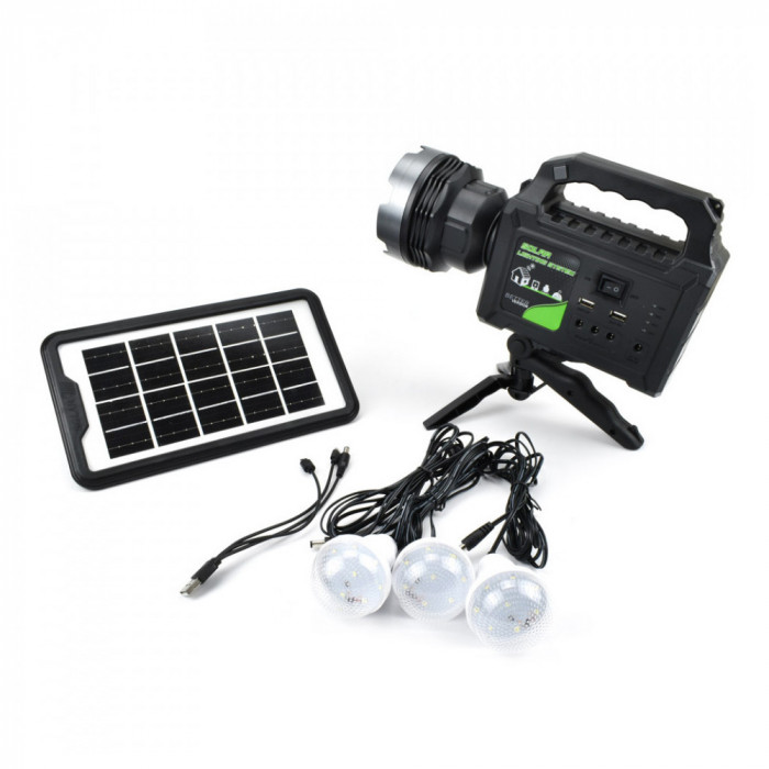 Sistem iluminare LED P70, 3 becuri, panou solar