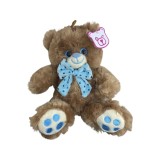 Ursulet din plus maro cu papion albastru cu dimensiunea de 20cm